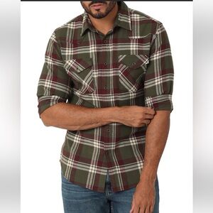 Wrangler Men's Olive and Maroon Plaid Shirt